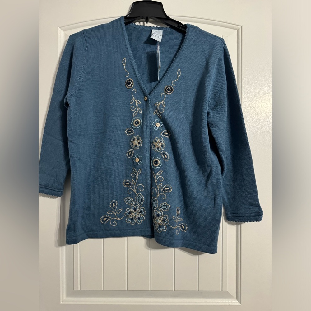 Blue floral Cascade Blues Cardigan Sweater XL